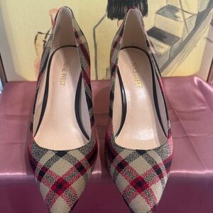 Nine West Red and Black Plaid Heels